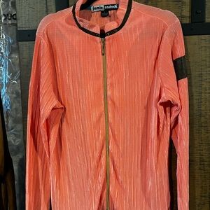 jamie sadock coral zip-front textured jacket with black trim